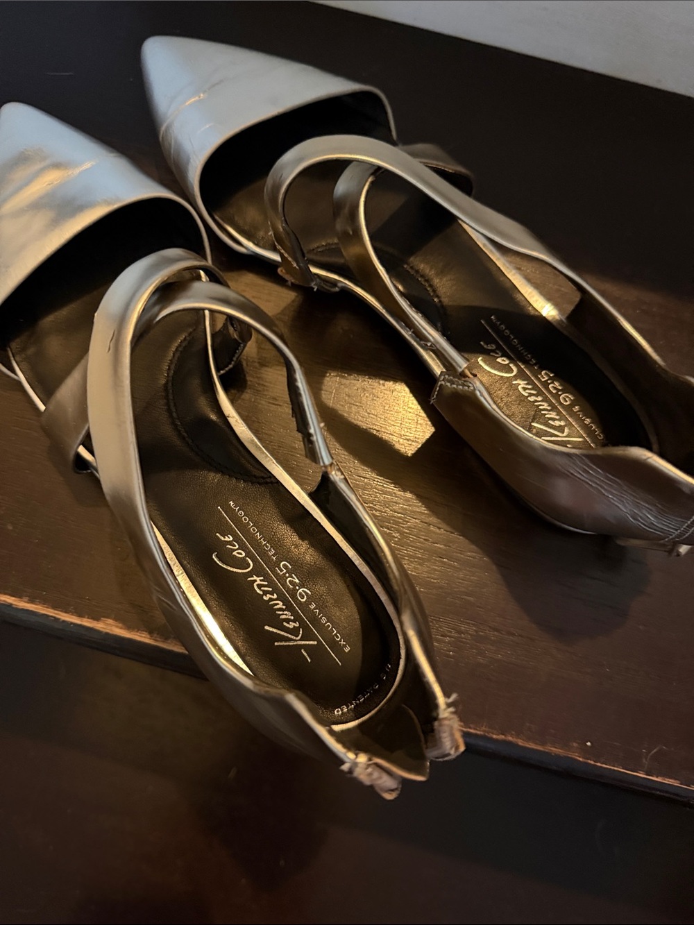 Kenneth Cole Metallic Silver Pointed Slingback Mules